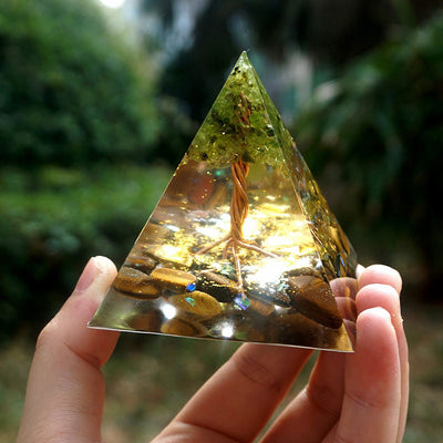 Olivenorma Radiance of Growth – Peridot & Tiger Eye Tree of Life Pyramid - image 2
