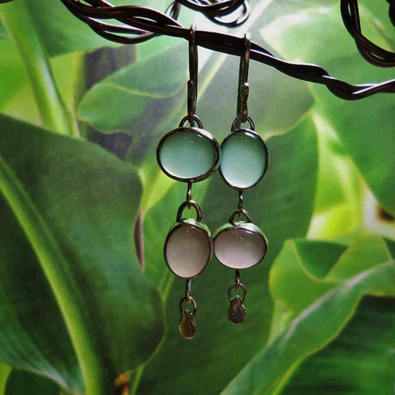 Olivenorma Pink And Green Cat's Eye Stone Witch Earrings