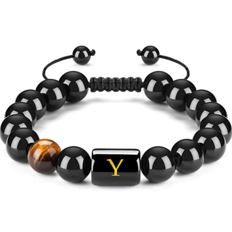 Olivenorma Tiger Eye With Black Onyx Healing Letter Bracelet