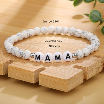 Olivenorma White Turquoise Mama Letter Pattern Beaded Bracelet