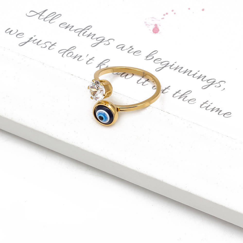 Olivenorma White Zircon Gold Plated Evil Eye Women Ring