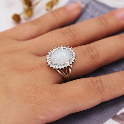 Olivenorma Oval White Opal Wedding Ring