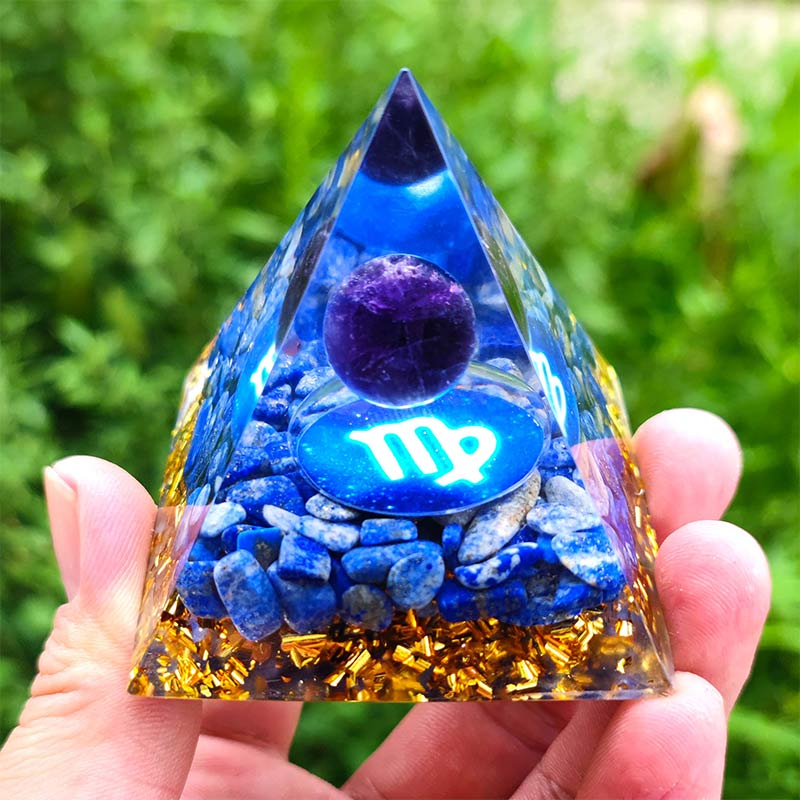 Olivenorma Amethyst with Lapis Lazuli Virgo Zodiac Orgone Pyramid