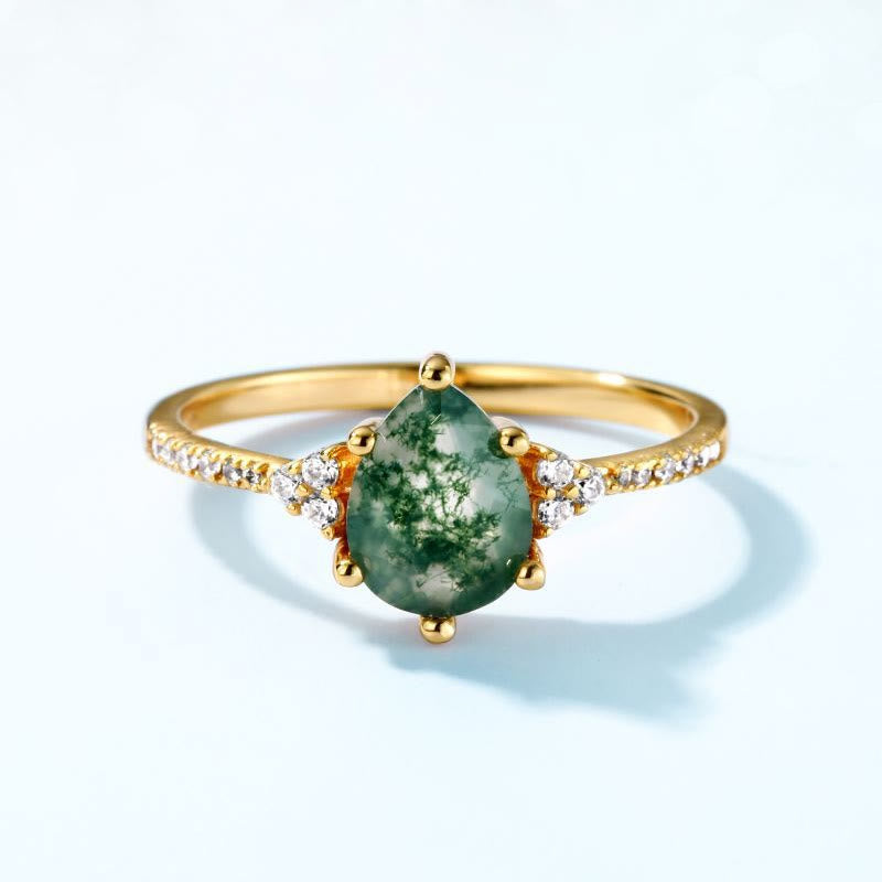 Olivenorma Moss Agate White Zircon Six Claw Ring