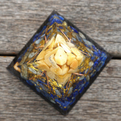 Olivenorma Yellow Aventurine With Lapis Lazuli Orgone Pyramid