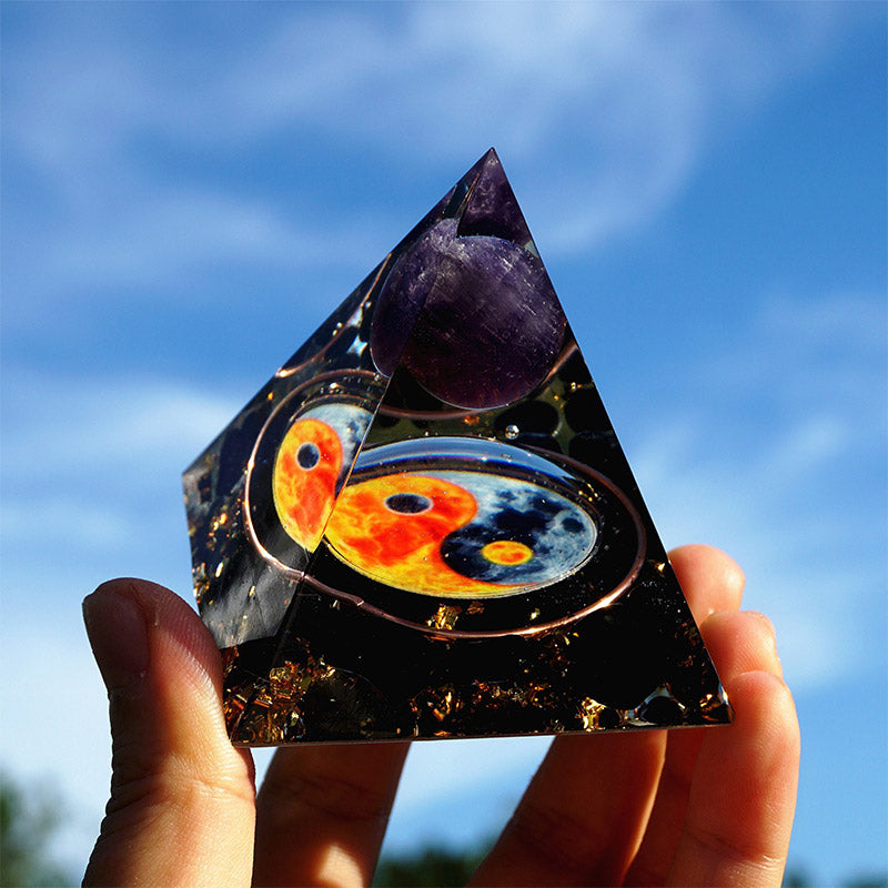 Olivenorma Amethyst Yin Yang Series Balance Orgone Pyramid