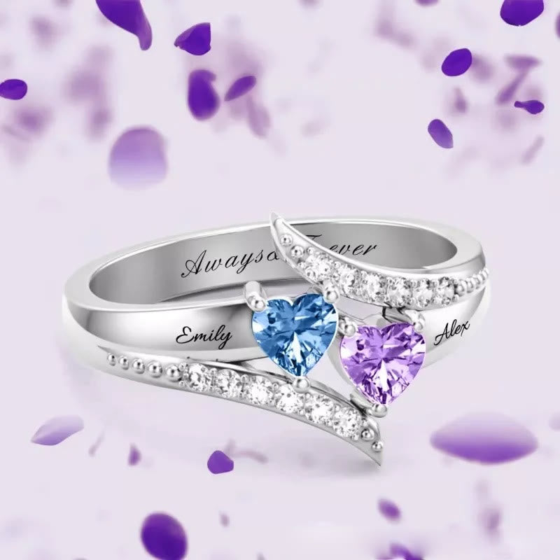 Olivenorma Mom And Daughter Gifts Heart Birthstone Engraving Ring