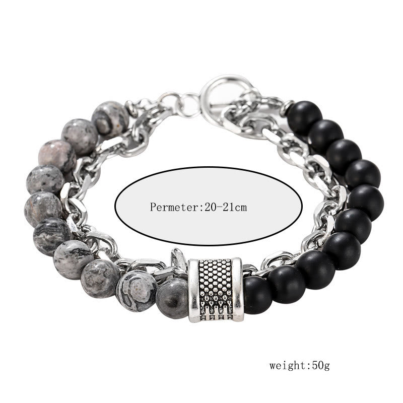 Olivenorma Punk Frosted Stone Combination Geometric Shape Men Bracelet