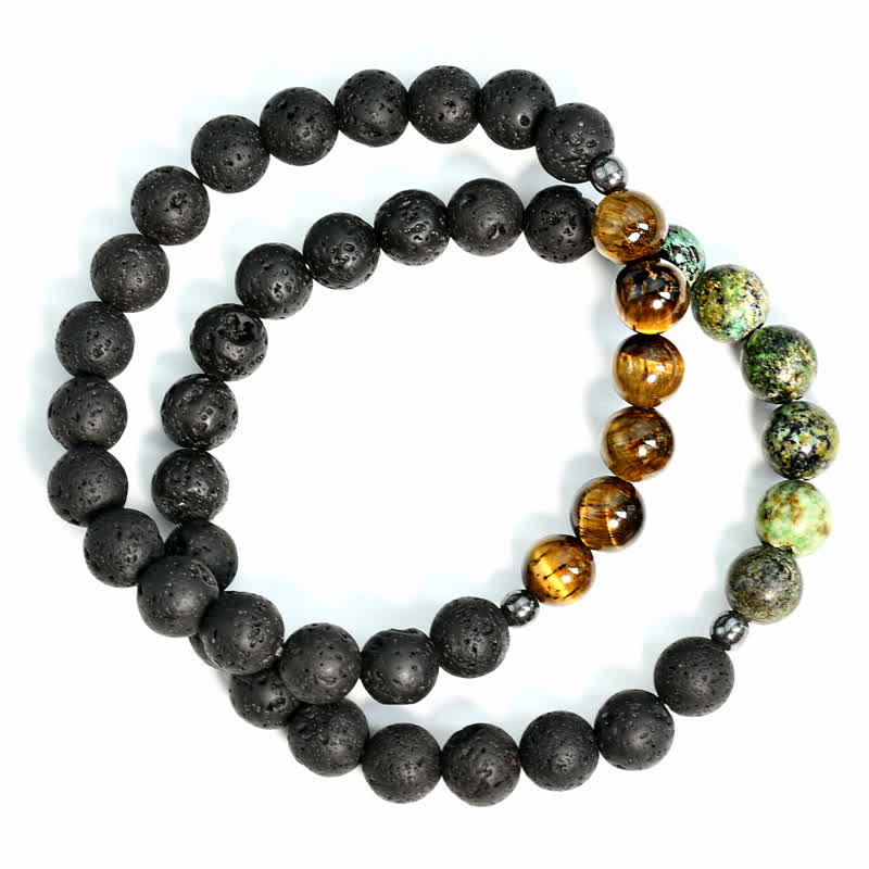 Olivenorma Lava Stone African Turquoise Tiger Eye Bracelet Set