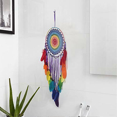 Olivenorma Rainbow Feather Beaded Black Onyx Dream Catcher