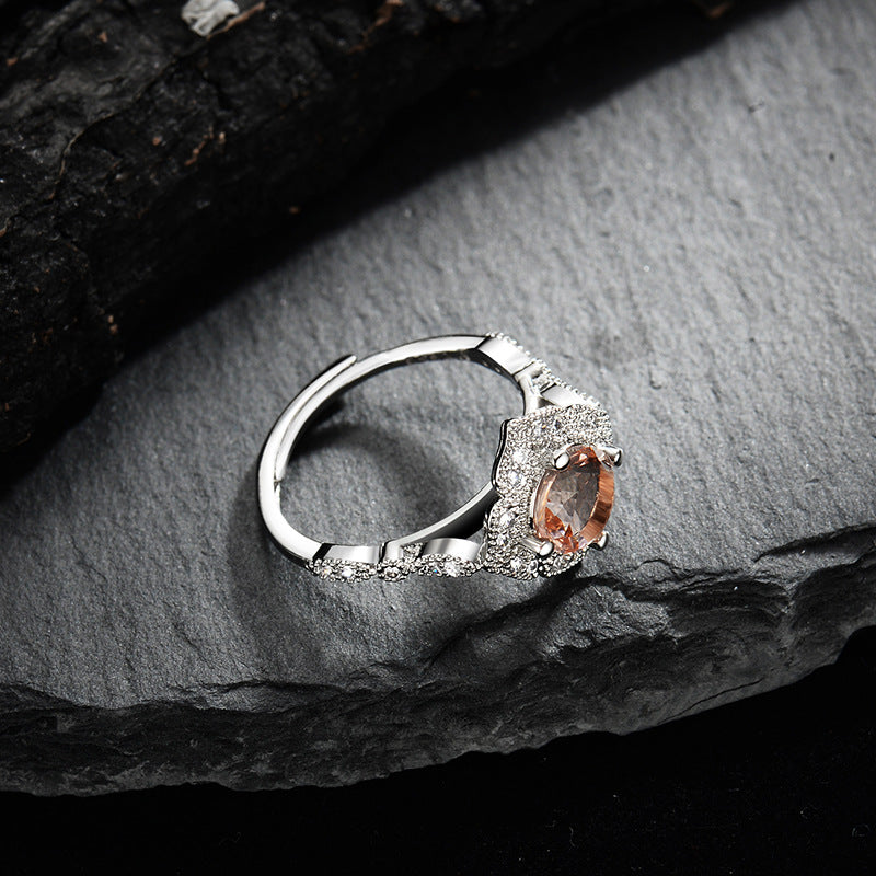 Olivenorma Apricot Pink Zircon Engraved Lace Adjustable Ring