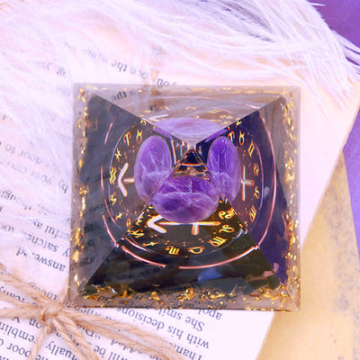 Olivenorma Amethyst Sphere With Obsidian Zodiac Sagittarius Orgone Pyramid