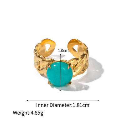 Olivenorma Natural Turquoise Amazonite Adjustable Open Ring