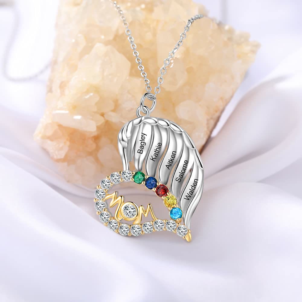 Olivenorma Mothers Birthstones Half Diamond Heart Necklace