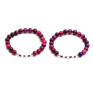 Olivenorma "MOM" Pink Tiger Eye Beaded Bracelet