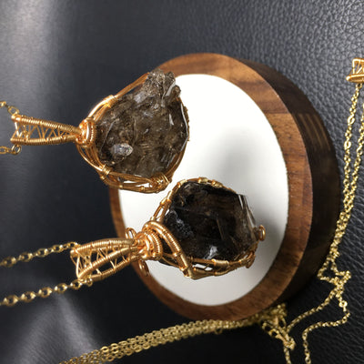 Olivenorma Natural Smoky Quartz Copper Wire Wrap Pendant Necklace