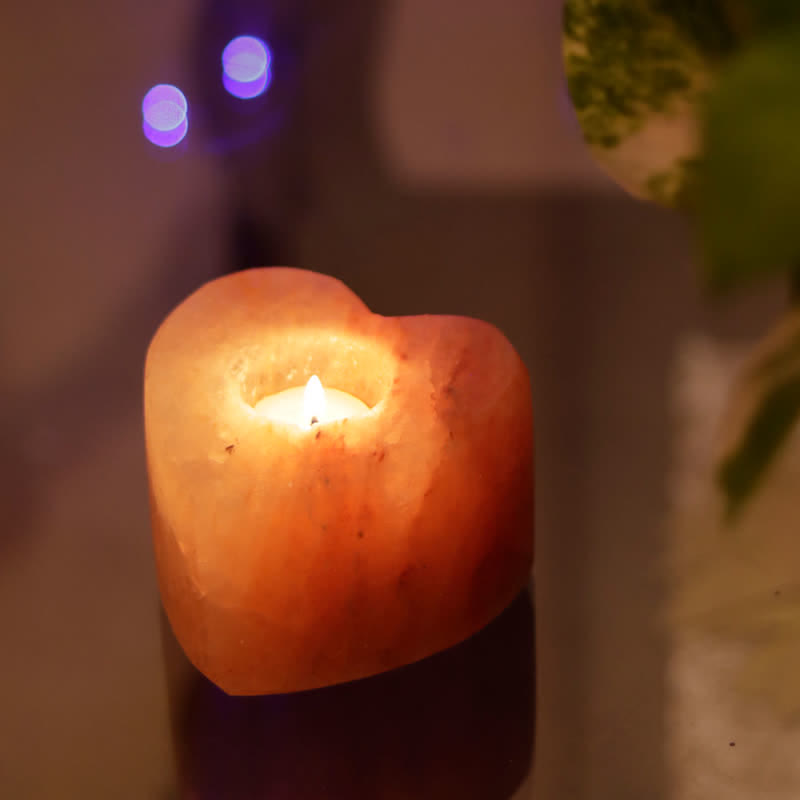 Olivenorma Hand Carved Heart Shape Candle Holder Himalayan Pink Salt Lamp