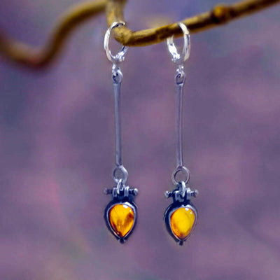 Olivenorma Tribe Water Drop Amber Stone Earrings