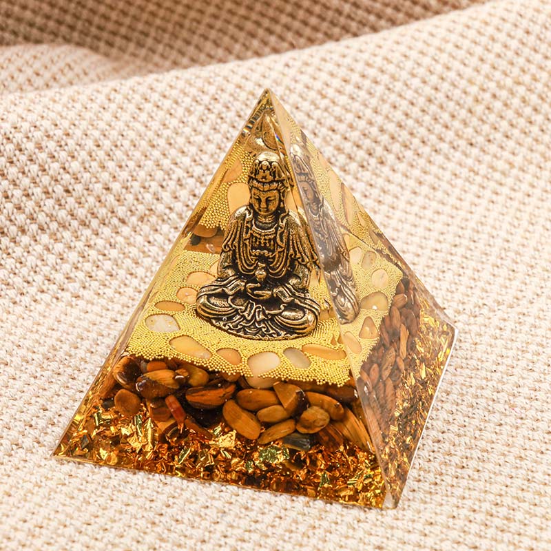 Olivenorma Buddha With Tiger Eye Protection Orgone Pyramid