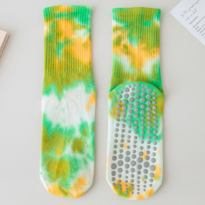 Olivenorma Medium-Tube Tie-dye Anti Slip Yoga Socks