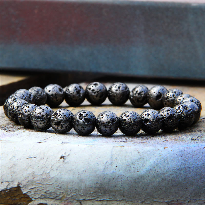 Olivenorma Plated Lava Stone 8mm Beaded Men Bracelet