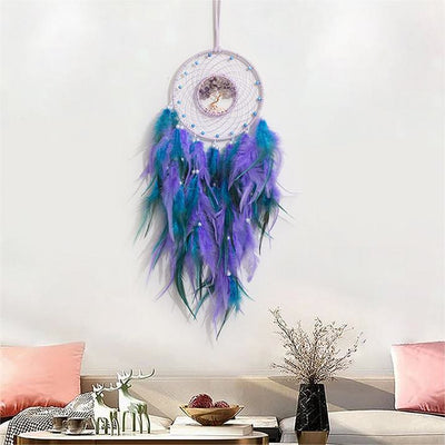 Olivenorma Crystal Tree Of Life Feather Glow Dream Catcher