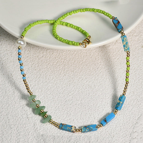 Olivenorma Blue Emperor Stone Green Jade Beaded Necklace