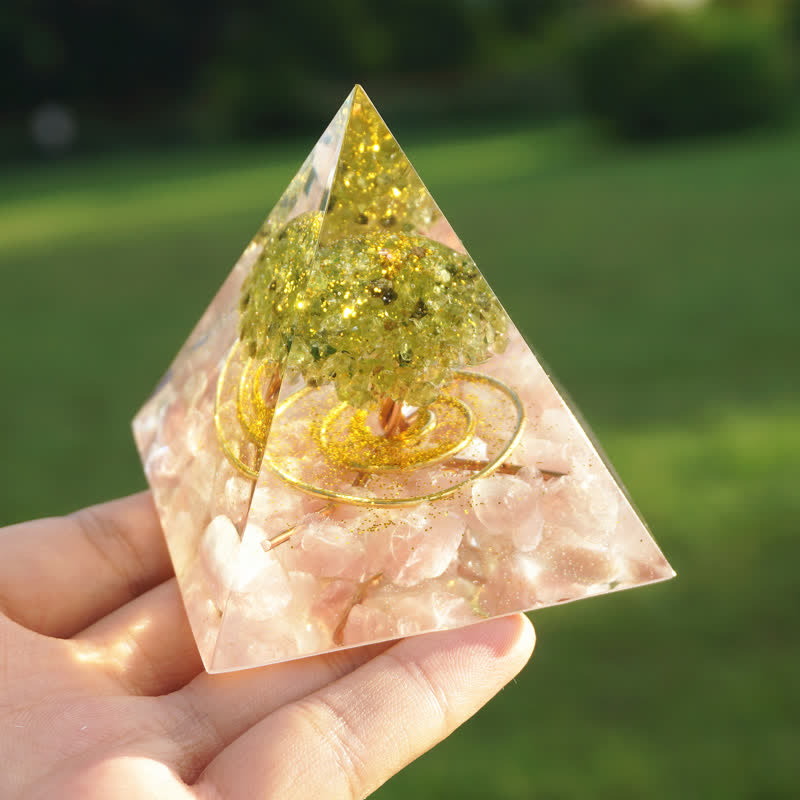 Olivenorma Rose Quartz Peridot Tree Of Life Orgone Pyramid