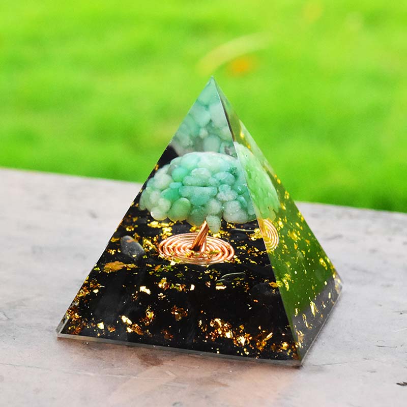 Olivenorma Green Aventurine Obsidian Tree Of Life Orgone Pyramid