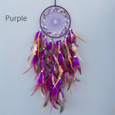 Olivenorma Handwoven Beaded Agate Feather Dream Catcher