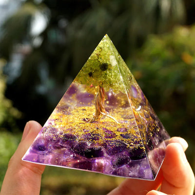 Olivenorma Harmony Roots Amethyst & Peridot Tree of Life Orgone Pyramid - image 5
