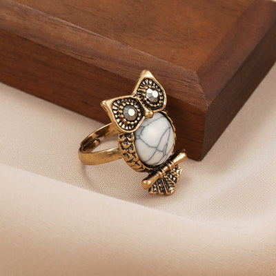 Olivenorma White Turquoise Owl Adjustable Ring