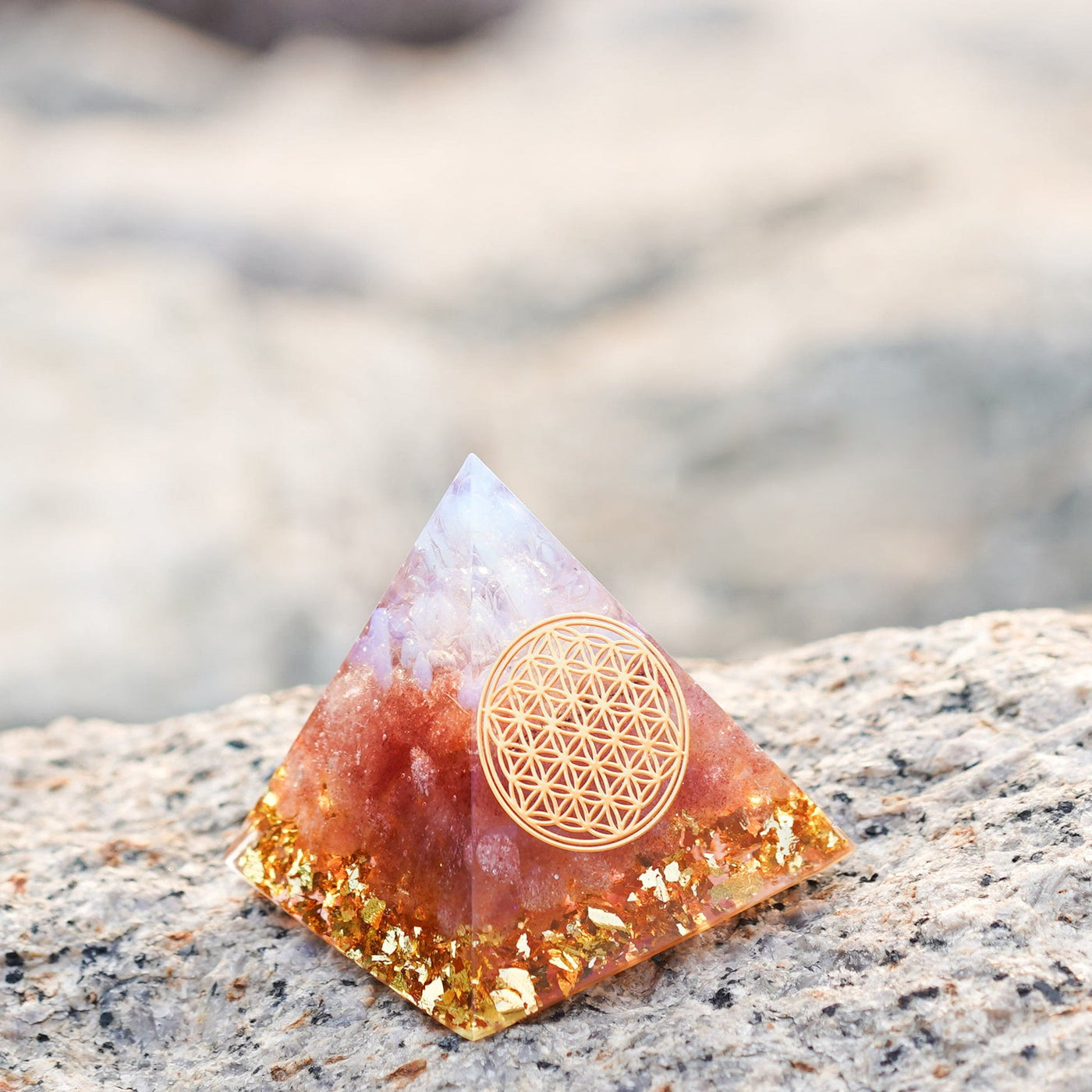 Olivenorma Opalite Strawberry Quartz Flower Of Life Orgone Pyramid