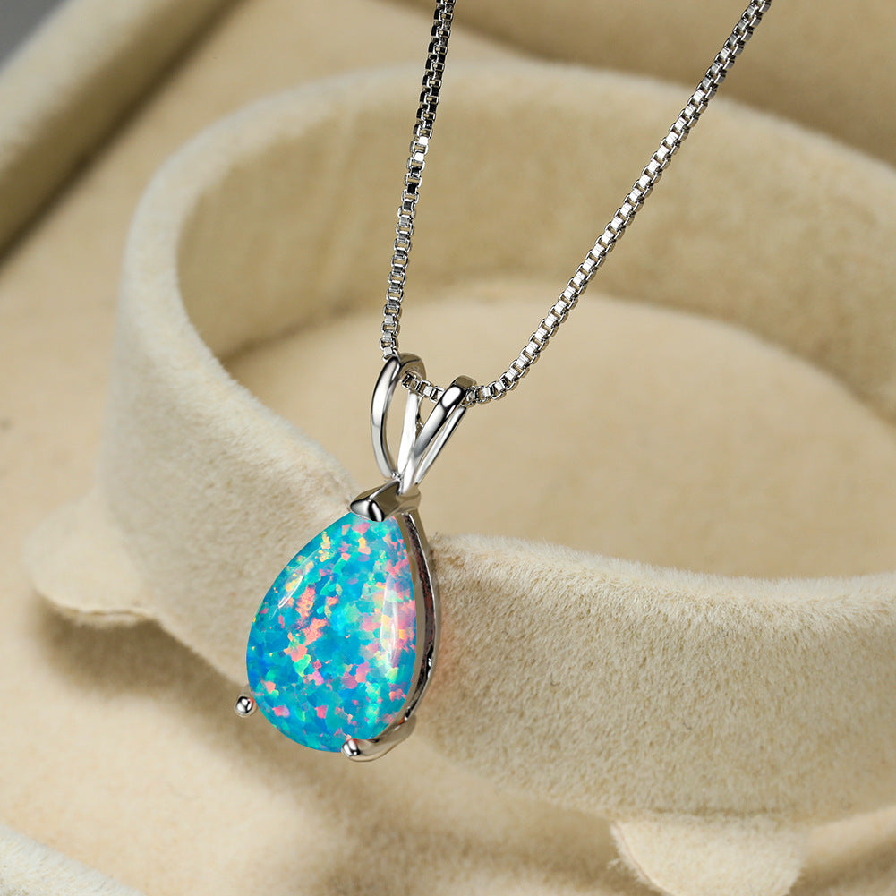 Olivenorma Minimalist Droplet Opal Pendant Necklace