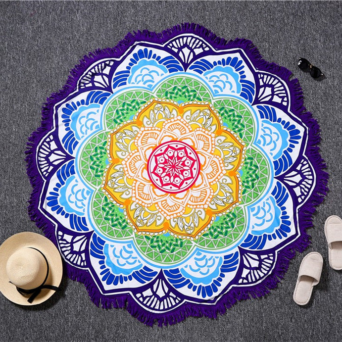 Olivenorma Polygonal Print Tassel Round Blanket Yoga Mat