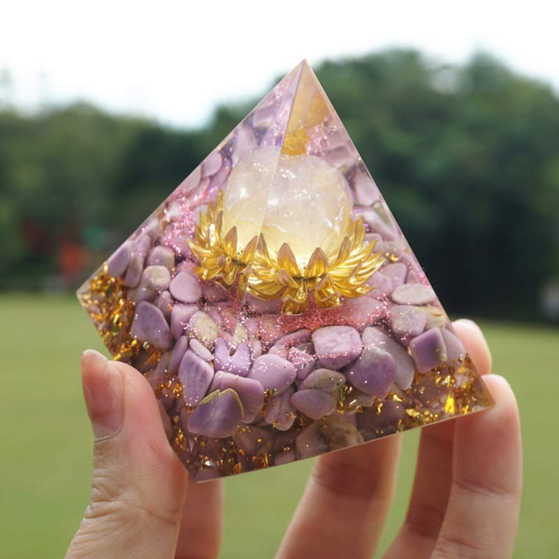 Olivenorma Lepidolite With Rose Quartz Healing Orgone Pyramid