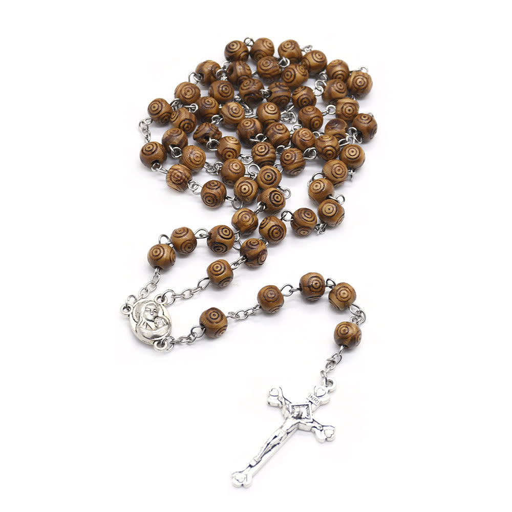 Olivenorma Wooden Evil Eye Rosary Cross Necklace