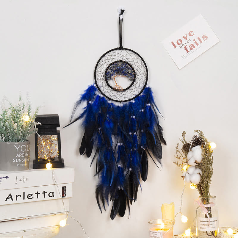 Olivenorma Crystal Tree Of Life Feather Glow Dream Catcher