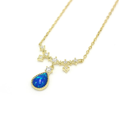 Olivenorma Blue Opa White Zircon Water Drop Pendant Necklace