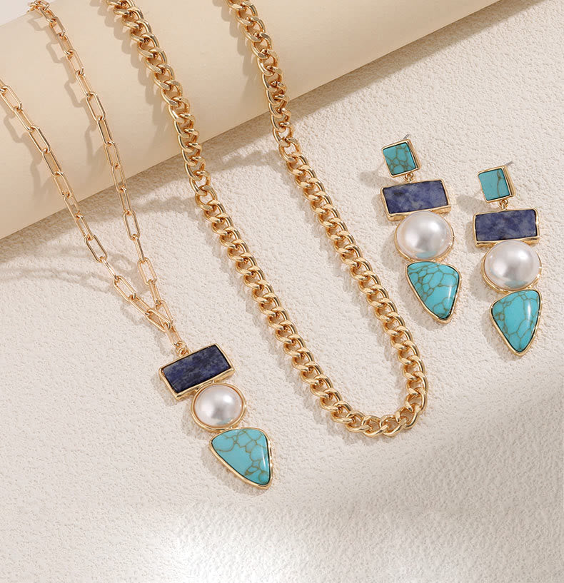 Olivenorma Irregular Turquoise Pearl Blue Sodalite Pendant Jewelry Set