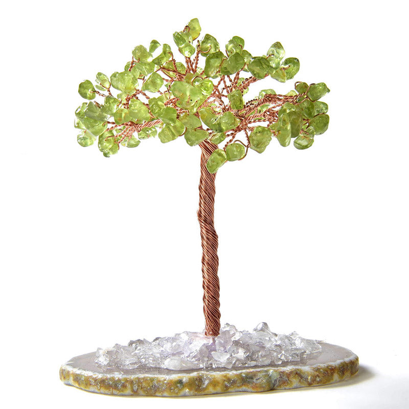 Olivenorma Peridot Natural Gemstone Feng Shui Tree with Agate Base