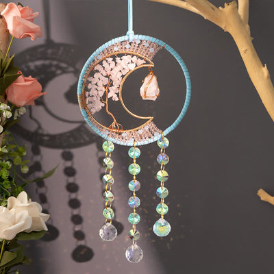 Olivenorma Rose Quartz Moon Pendant Sun Catcher Wind Chime