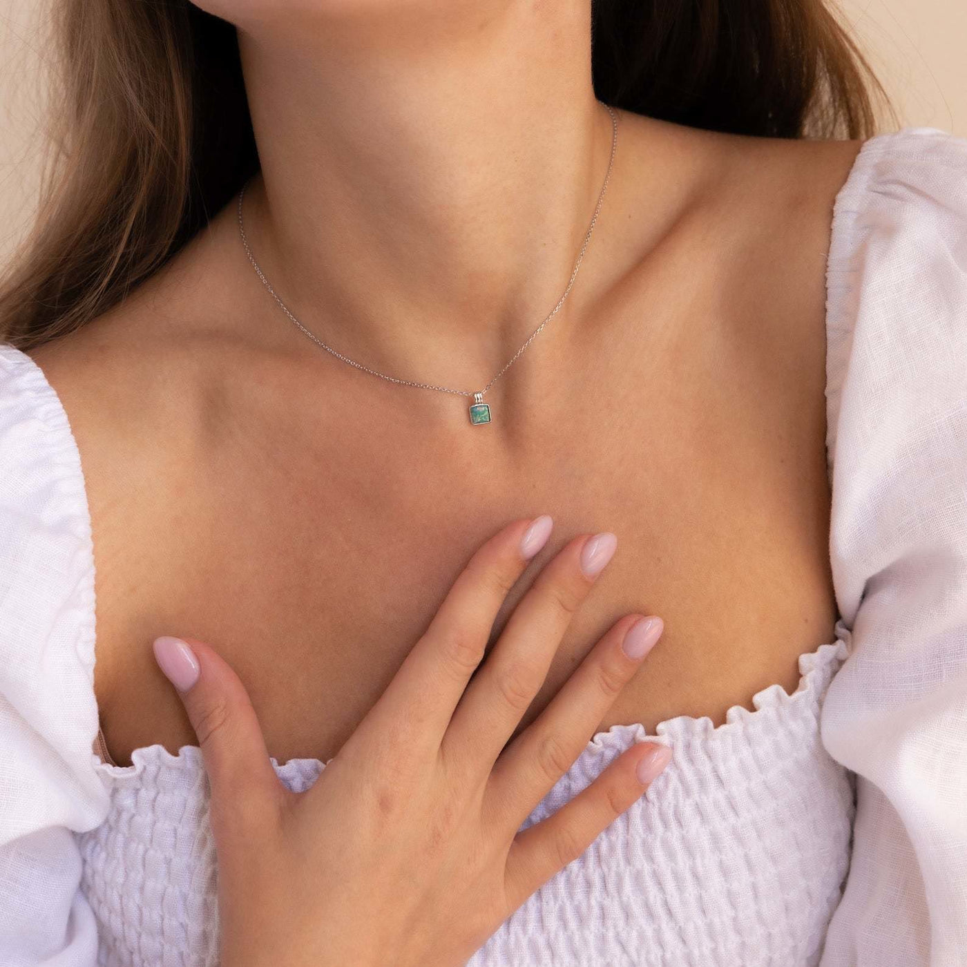 Olivenorma Colorful Opal Love Square Pendant 18k Gold Necklace - image 17