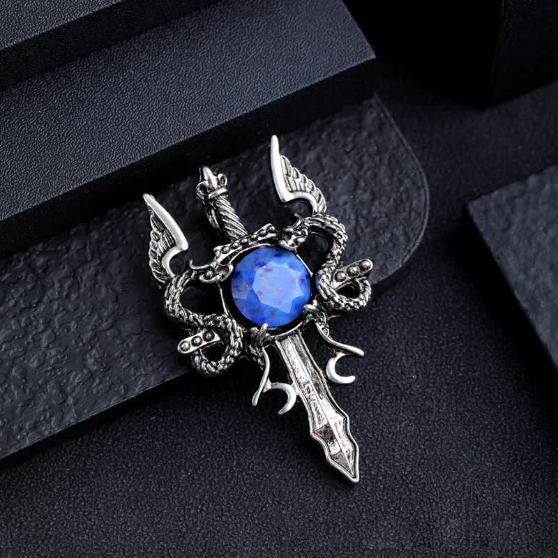 Olivenorma Natural Stone Flying Dragon Sword Pendant Necklace