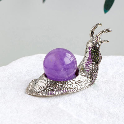 Olivenorma Natural Crystal Ball Holder Small Snail Gemstone Decoration