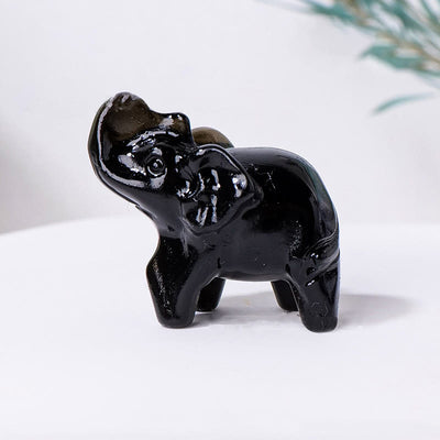 Olivenorma Natural Crystal Elephant Carving Ornament Gemstone Decoration - Obsidian - image 32
