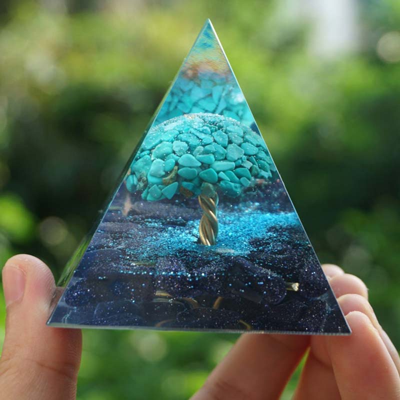 Olivenorma Blue Sandstone With Turquoise Healing Orgone Pyramid