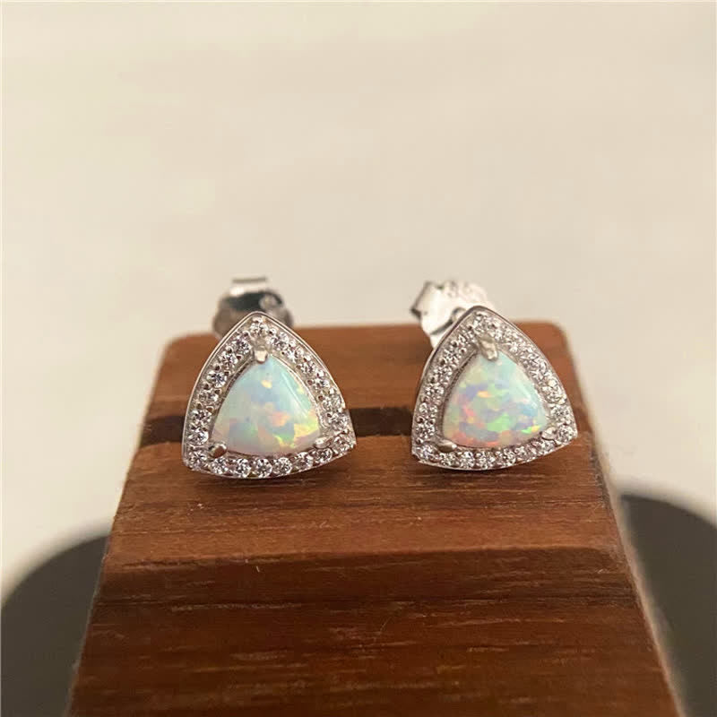 Olivenorma 925 Silver Triangle Shape Opal Earrings