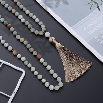 Olivenorma 108 Amazonite Mala Beads Tassel Pendant Necklace