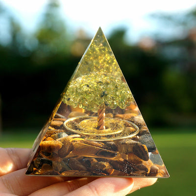 Olivenorma Roots of Courage Peridot & Tiger Eye Tree of Life Orgone Pyramid - image 2